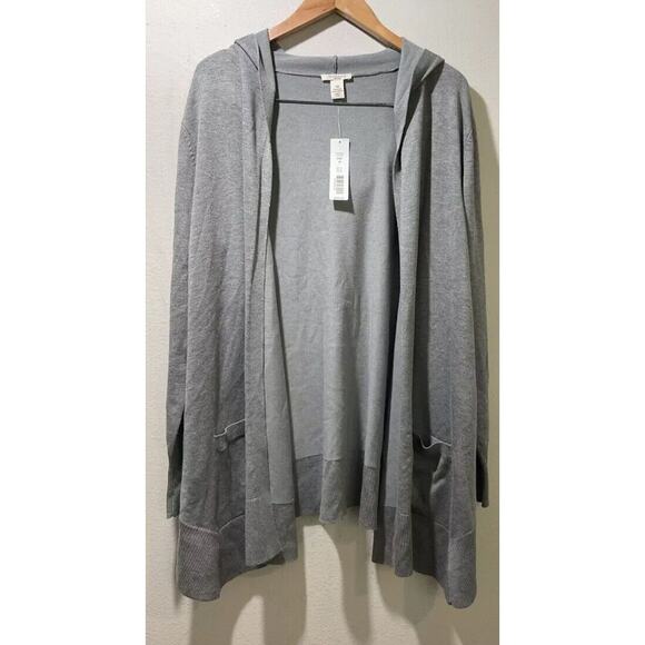 Westbound Woman Sweater 1X Open Cardigan Hoodie Pockets Heather Grey Sweater NWT - Picture 1 of 9
